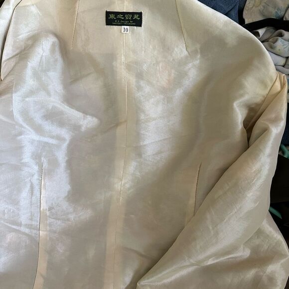 Vintage Green Silk Blend Asian Jacket Fully Lined. Embroidered. Size 10 - Picture 4 of 7